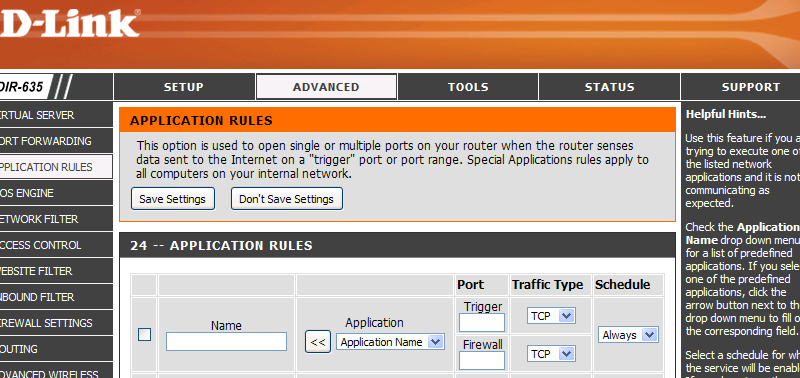 Image of inaccessible D-Link gateway interface